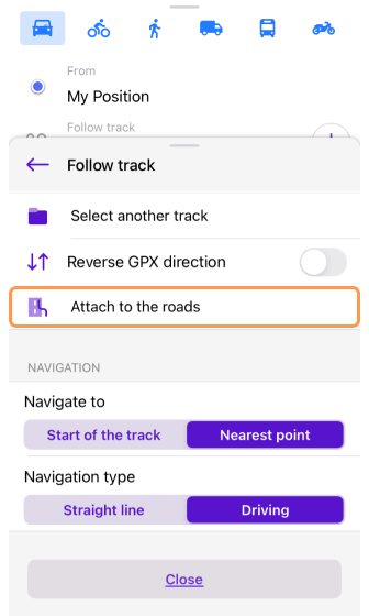 Navigation by track screen iOS