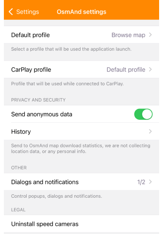 General Settings Send anonymous data iOS