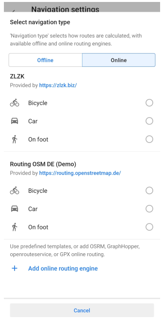 Online routing Android