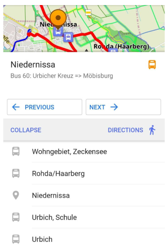 Public transport Route list Android