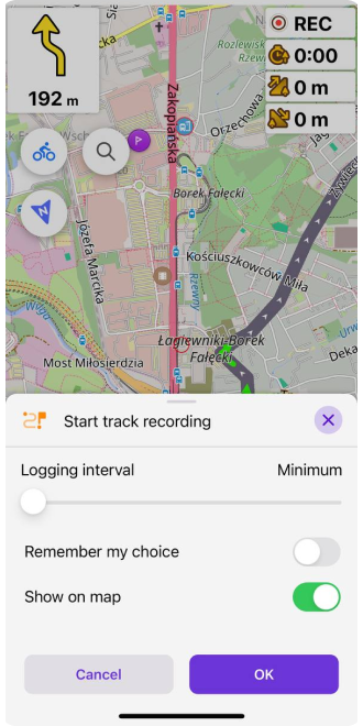 Trip recording widget