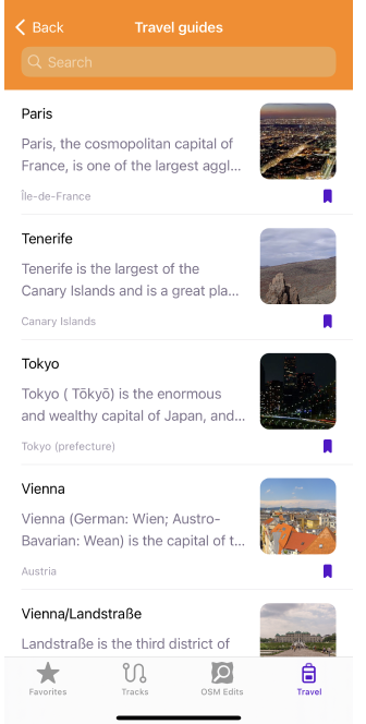 Travel guides main screen 2